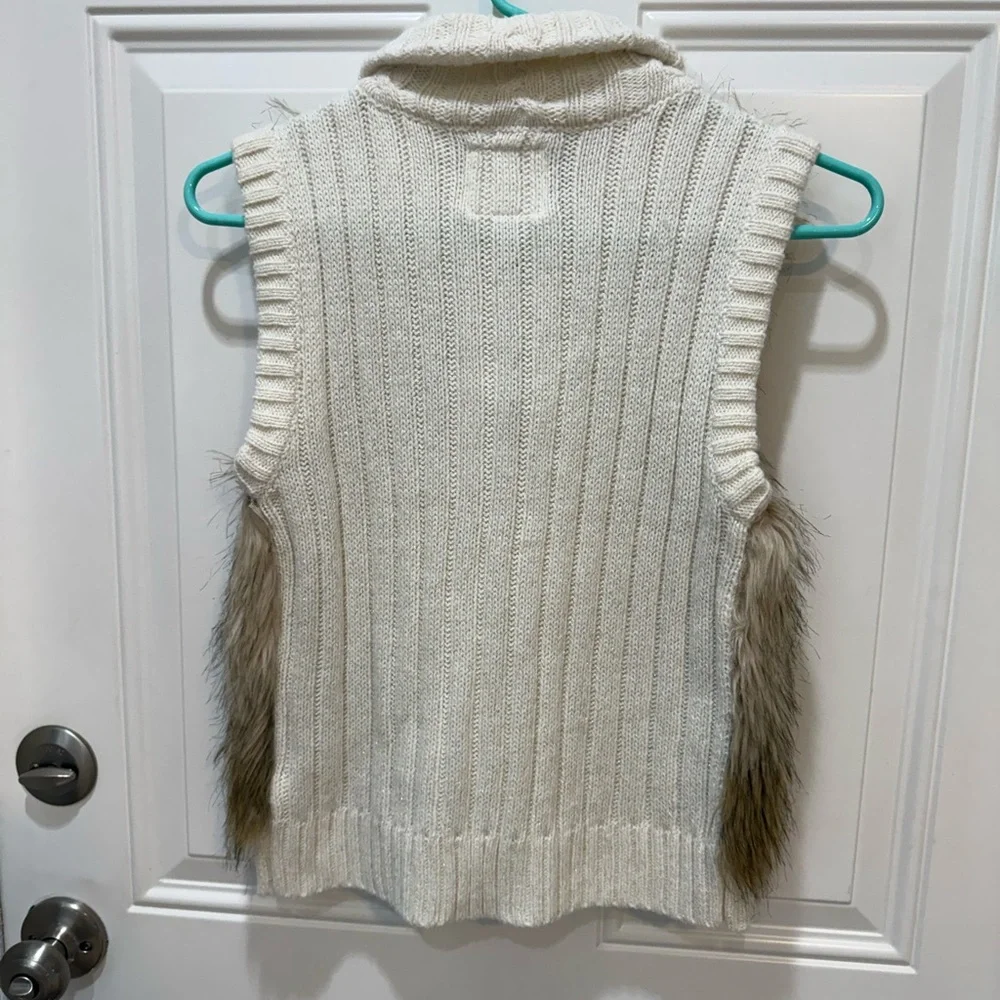 Justice Cream Knit Vest with Brown Faux Fur Front